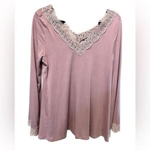 NWT Doe & Rae Women Pink V Neck Long Sleeve Blouse Lace Accent Bell Cuff Size S